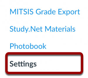 Screenshot of Settings link in the Course Navigation Menu