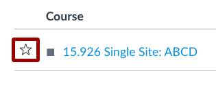Screenshot of Starring a Course in Canvas