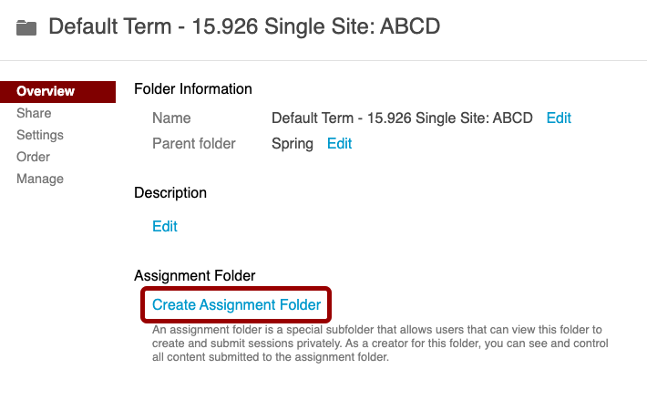 Click on the Create Assignment Folder link