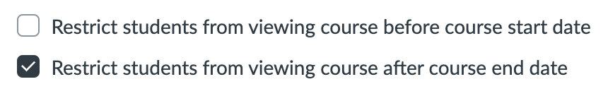 Screenshot of Restrict students from viewing course after course end date checkbox