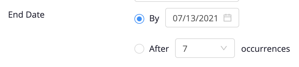 Screenshot of End Date options