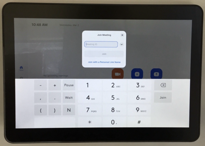 Screenshot of the zoom room controller dial pad for joining a meeting