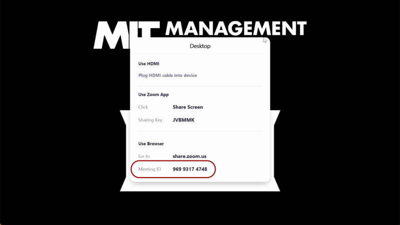 Picture of the Zoom wireless sharing information with the meeting ID highlighted