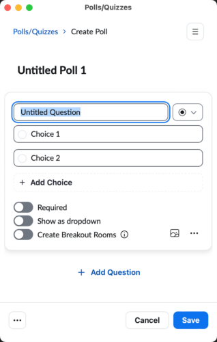 Screenshot of the poll editing window with the title selected