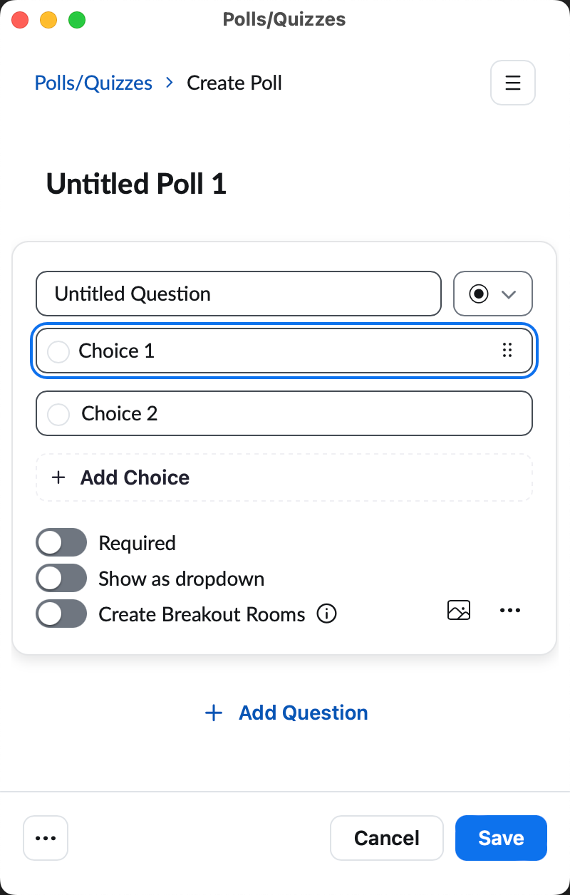 Screenshot of the Answer Choices on the Create Poll window