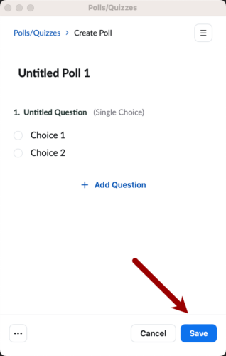 Screenshot of Save button on the Create Poll window