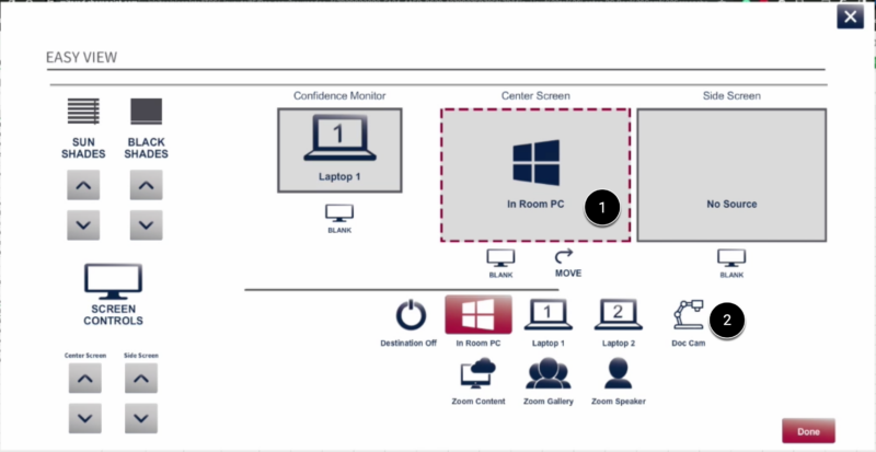 Screenshot of easy view with the center screen highlighted and the doc cam pointed to