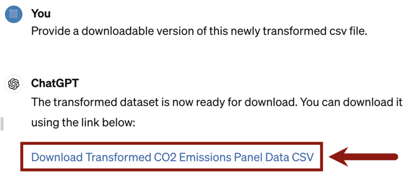 Screenshot of ChatGPT providing the file download link